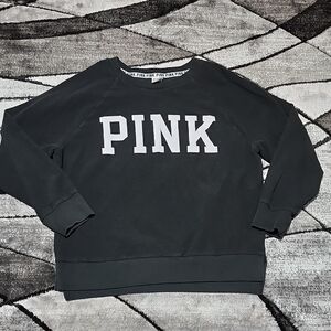 VS PINK 2018 CAMPUS BLACK "INSIDE OUT" FLEECE LOGO CREWNECK SWEATSHIRT